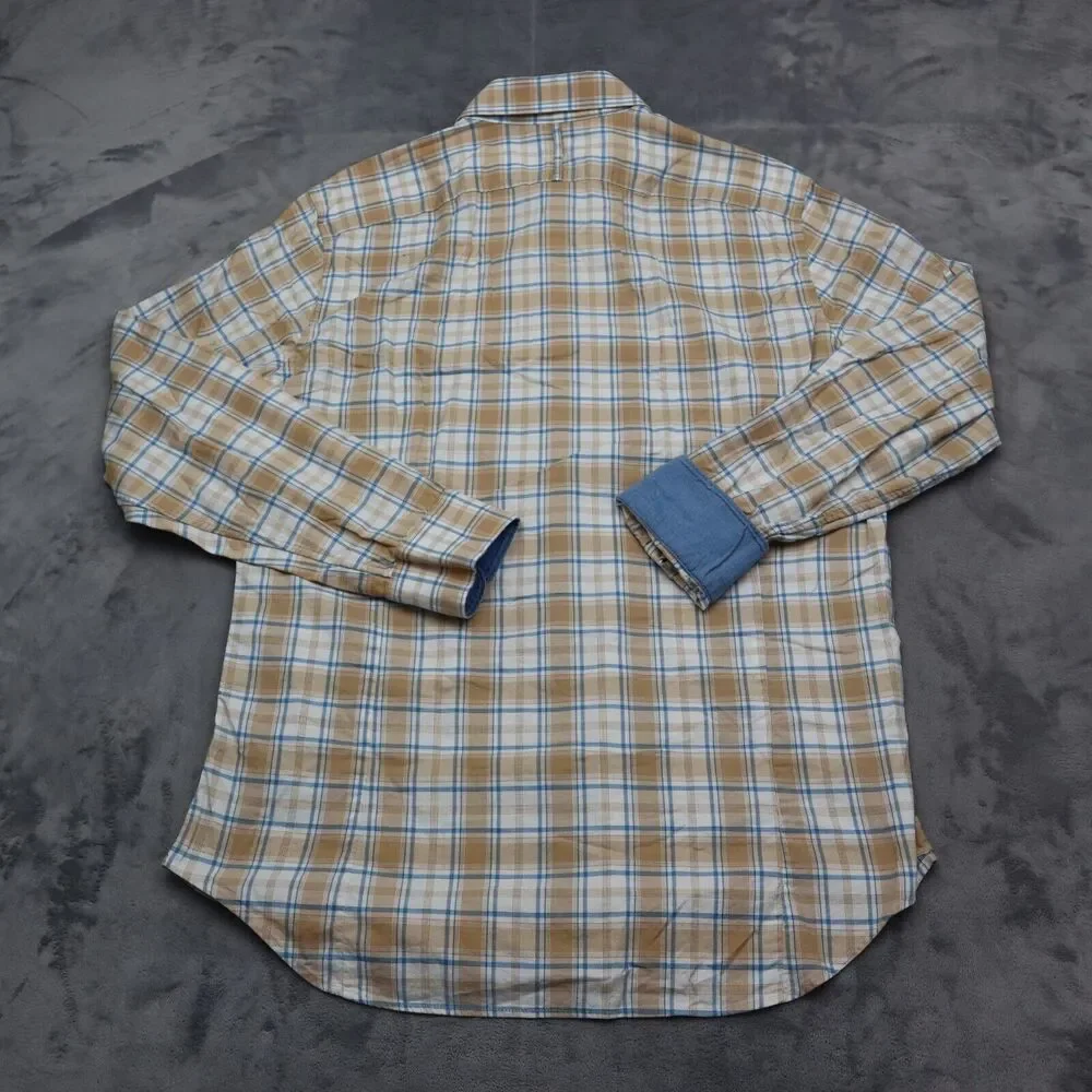Banana Republic Shirt Mens Large Brown Plaid Button Up Flip Cuff Work Dress